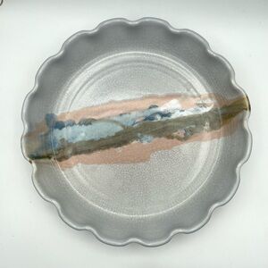 Vintage 90s Wilder Stoneware Pie Quiche Glazed Art Pottery Gray Blue White 8.5”